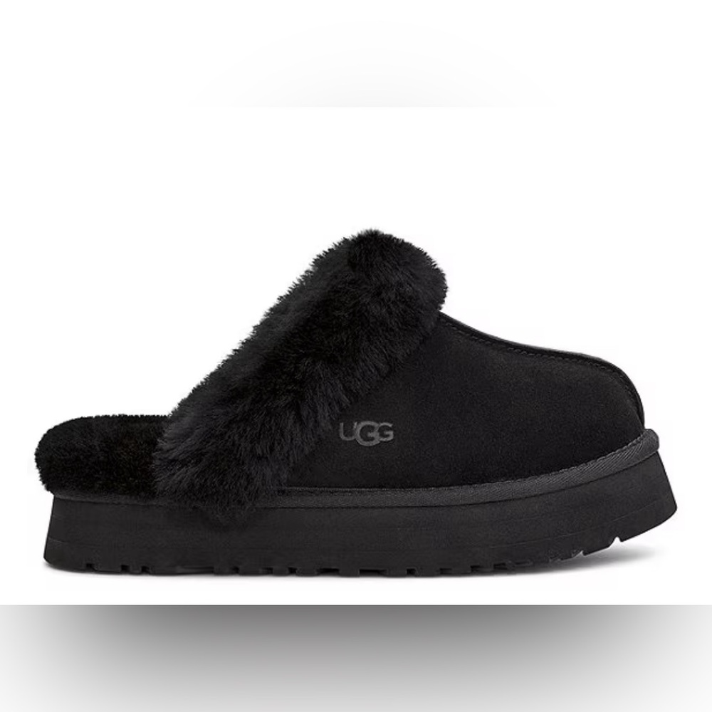 UGG Women's Black Fur-Lined Slippers Disquette